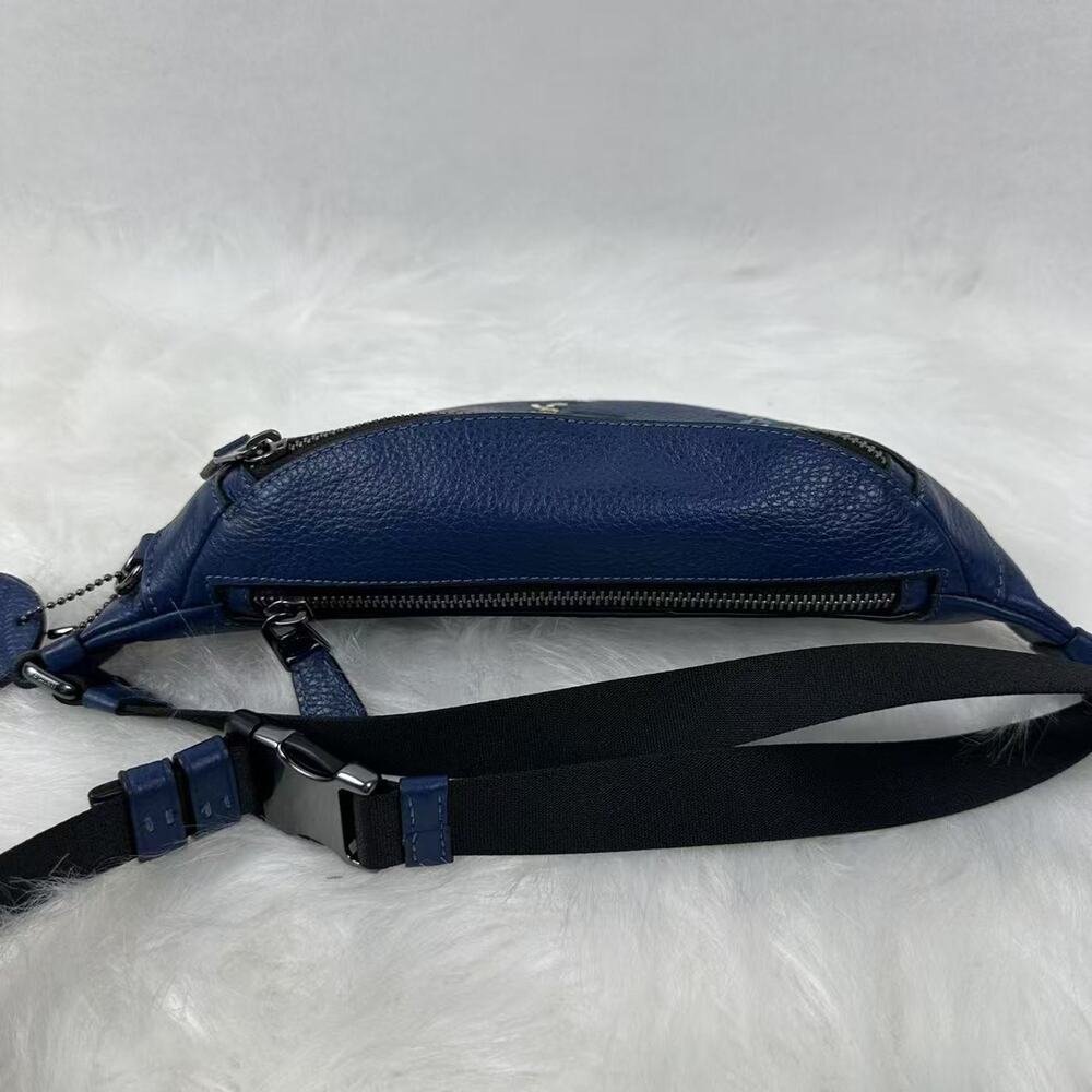 Coach Warren Mini Belt Bag With Baseball Print In Leather/Deep blue CAX43 NWT - Picture 8 of 8